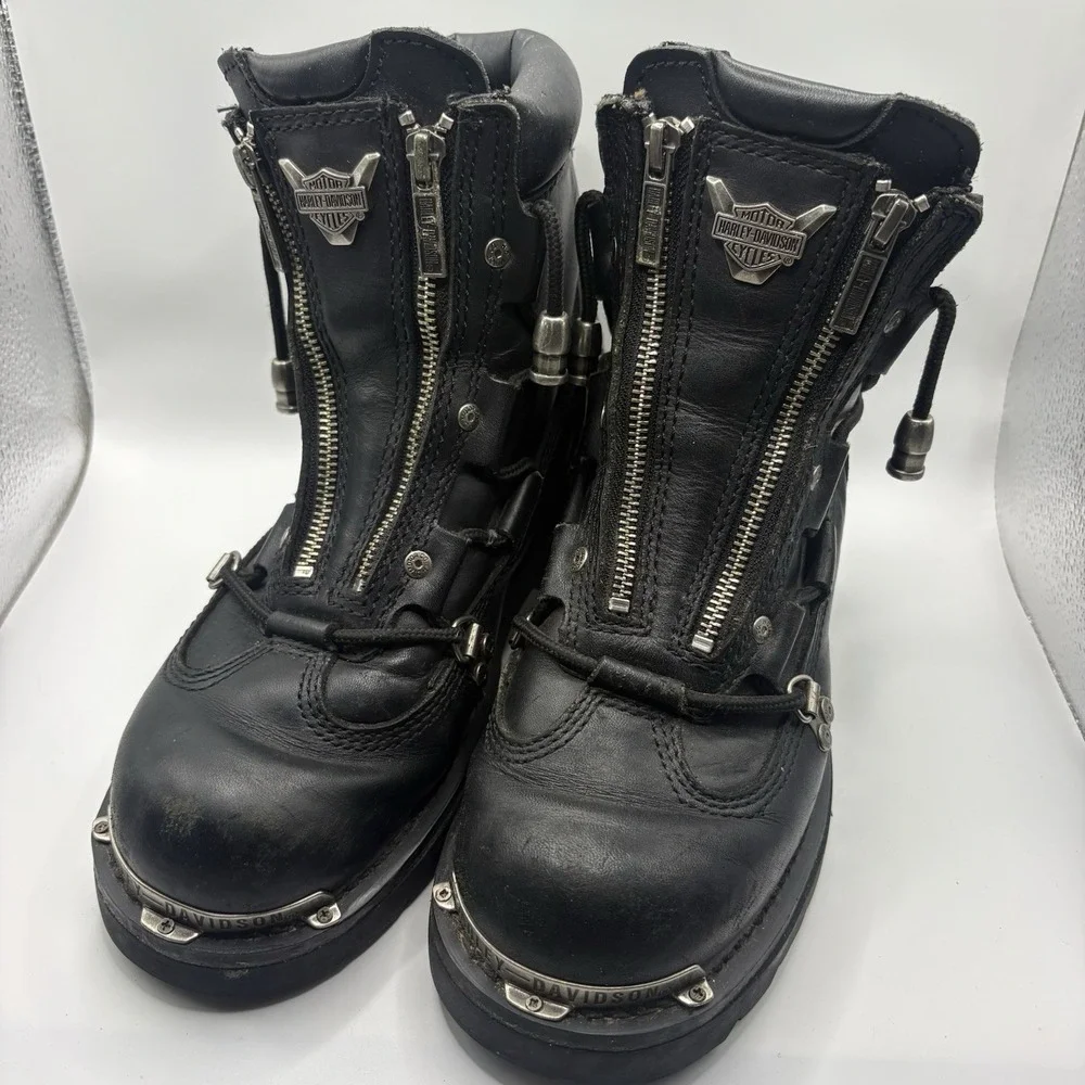 Harley Davidson Mens Boots Size 6.5 #91680 Black Leather Zipper